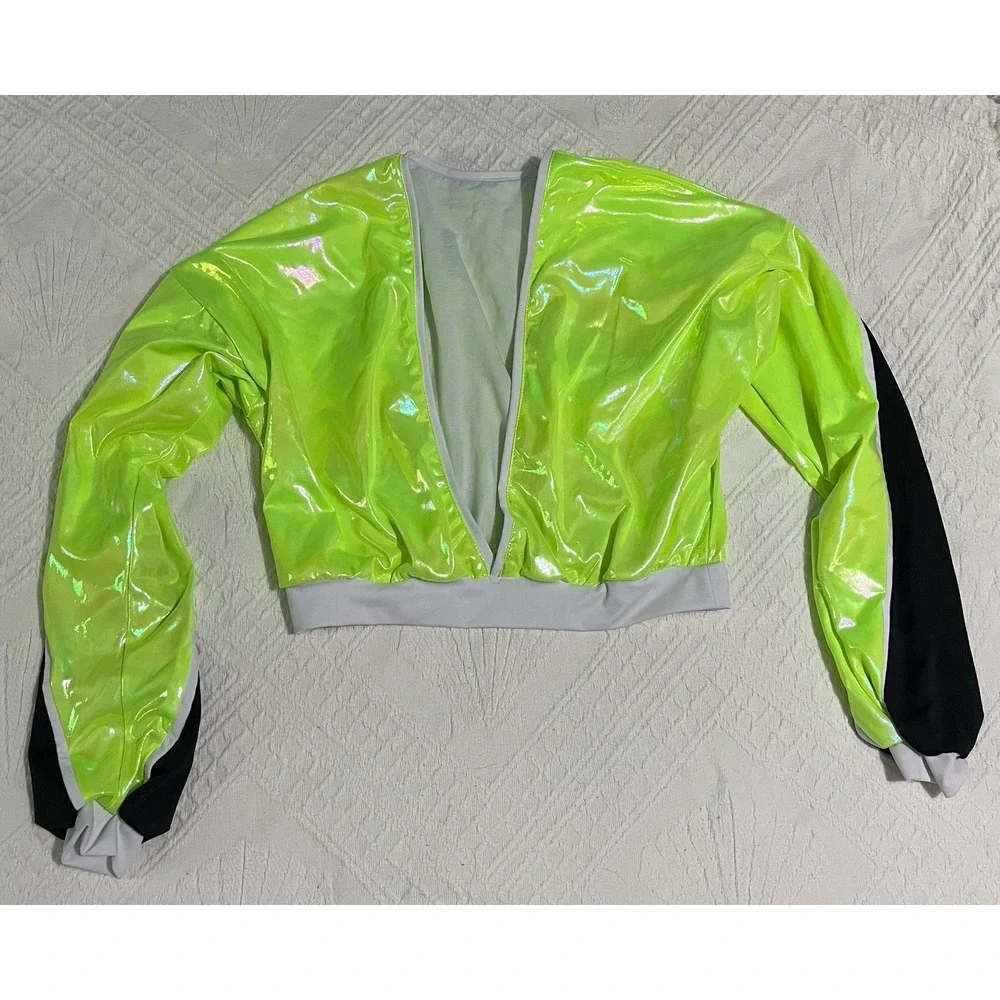 Revolution Girls Neon Green/Black Sequin Jacket Unitard Set Polyester LC RC25789